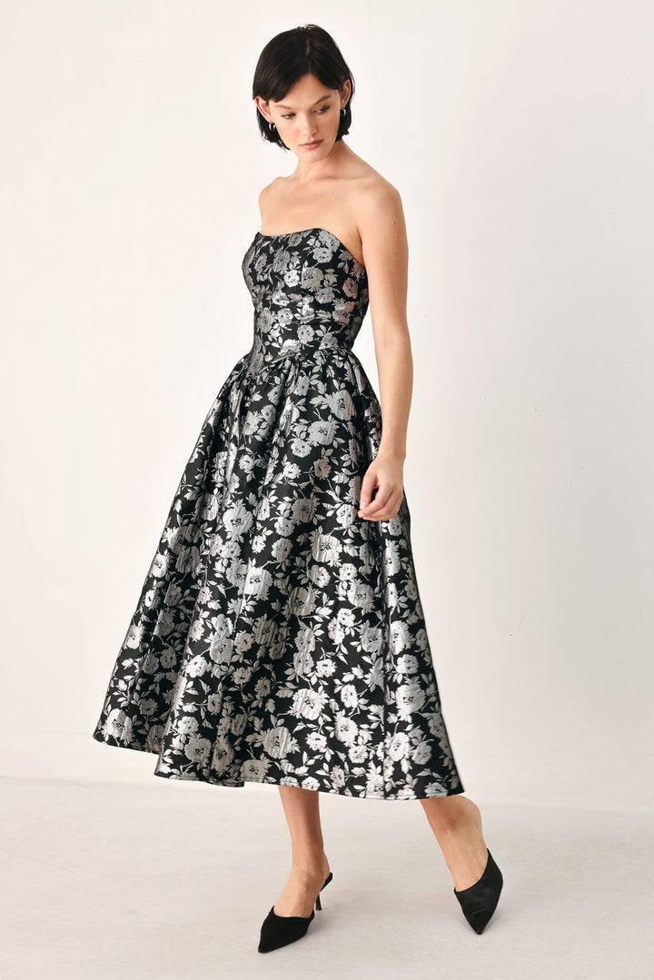 MIDNIGHT SPARKLE SWEETHEART MIDI DRESS