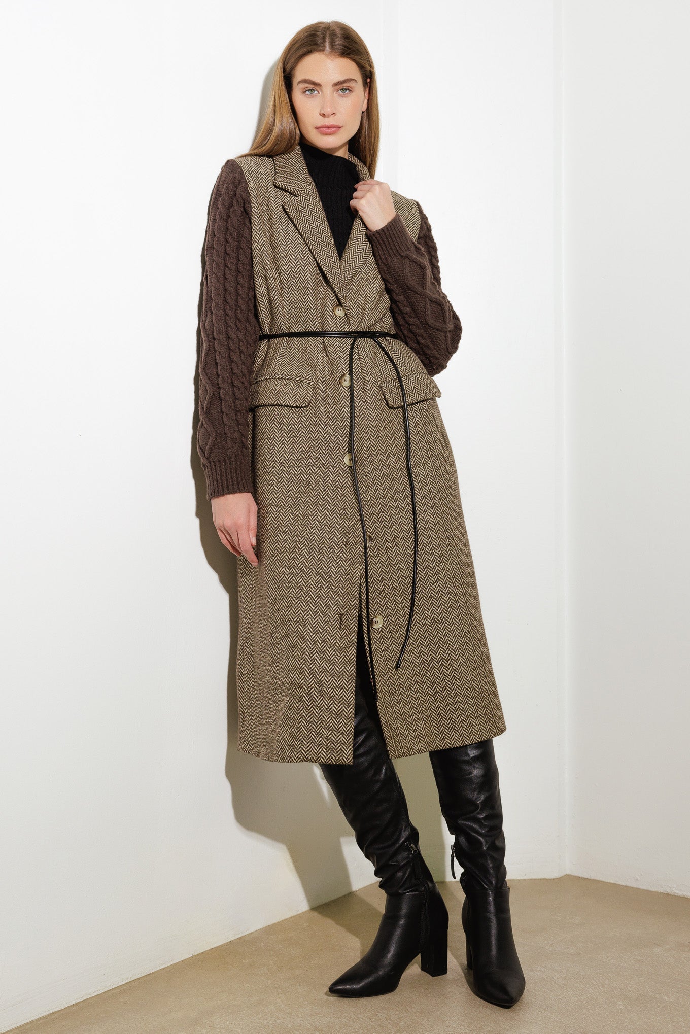 SPLASH OF JOY TWEED SWEATER COMBINATION COAT