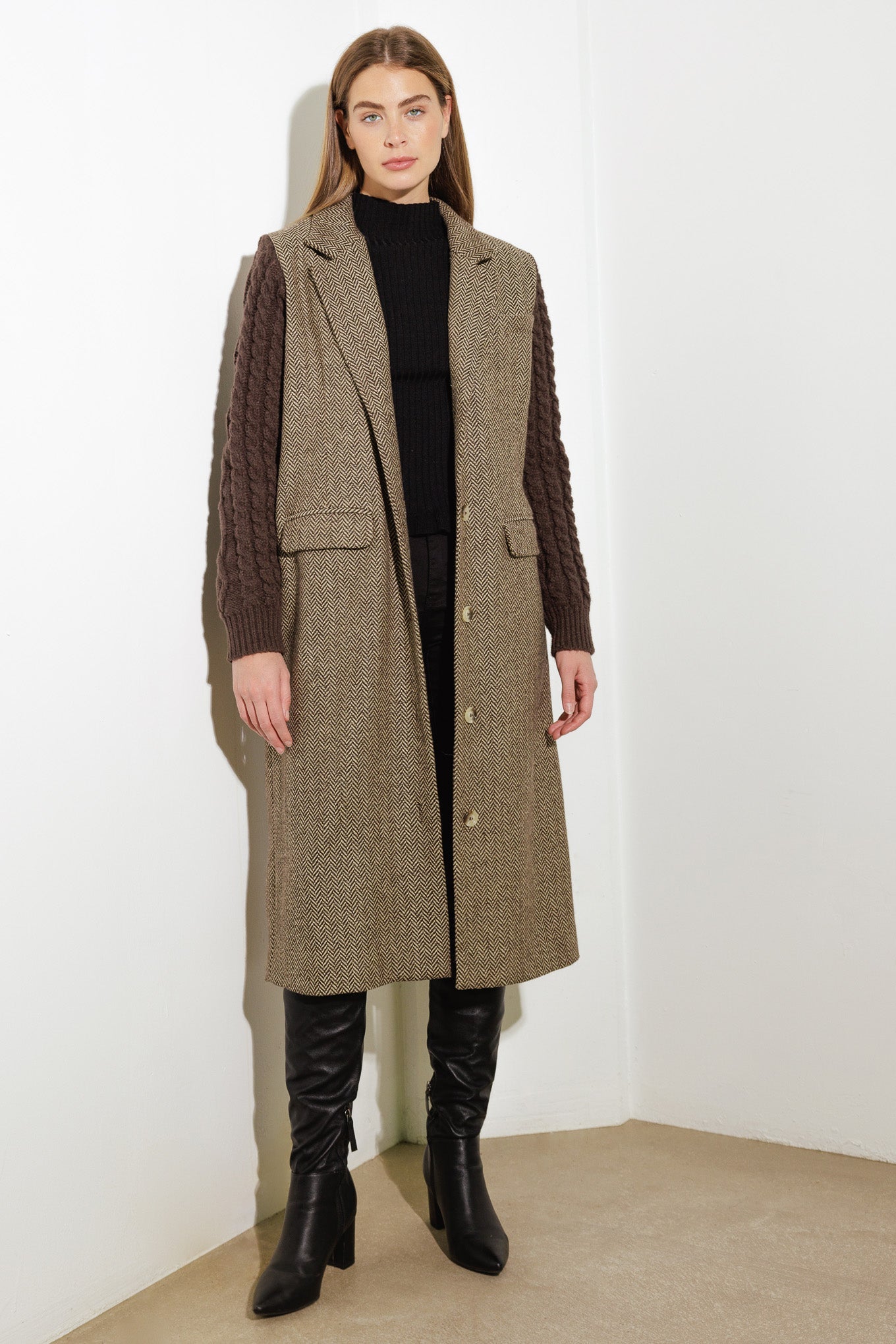 SPLASH OF JOY TWEED SWEATER COMBINATION COAT