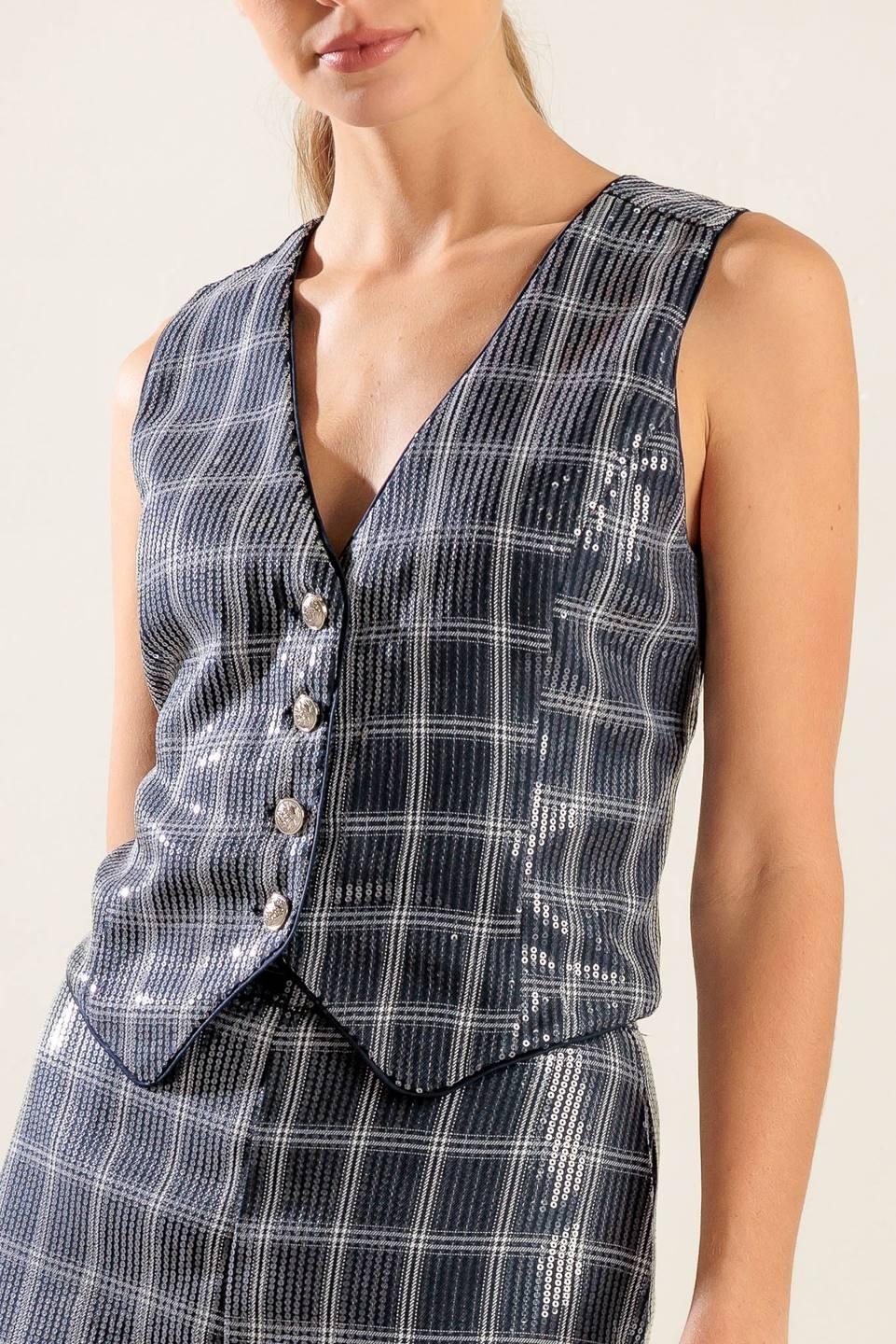 TRAVELING FAR NAVY SEQUIN VEST