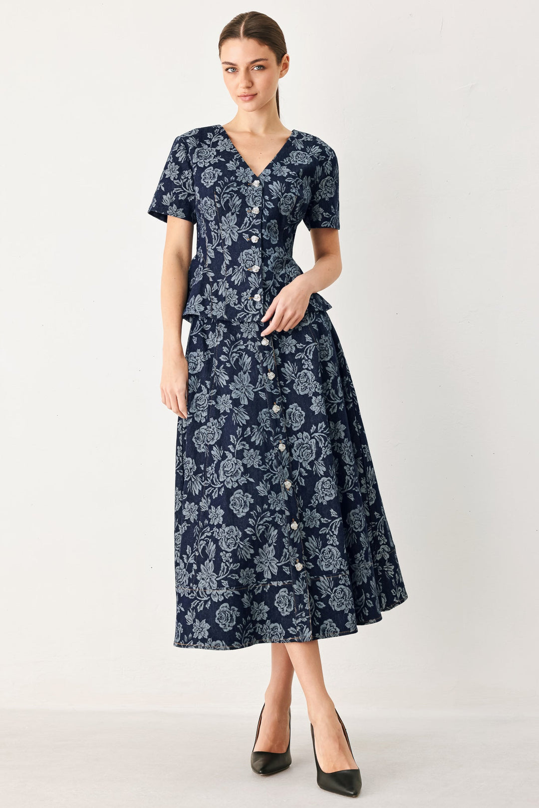 ROSETTE FLORAL WOVEN JACQUARD TOP