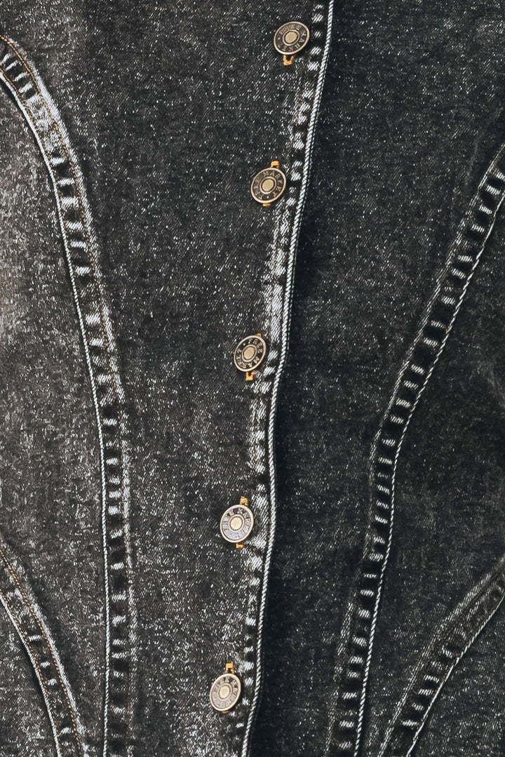 DOWNTOWN EDGE ACID WASH PEPLUM JACKET