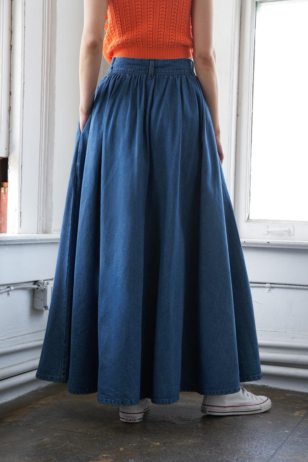 NEVER HOLDING BACK DENIM MIDI SKIRT