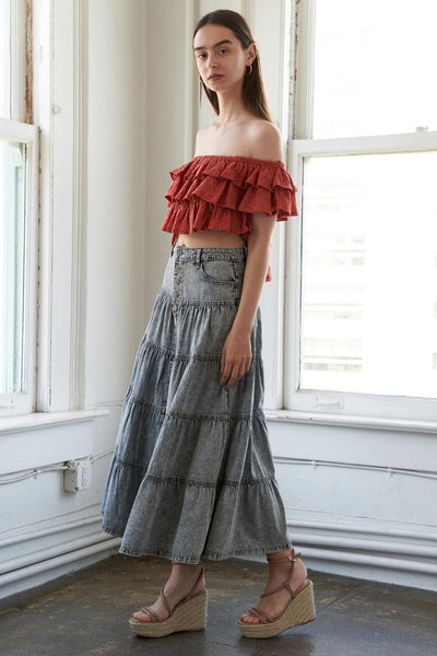 SIMPLE STATEMENT DENIM MIDI SKIRT