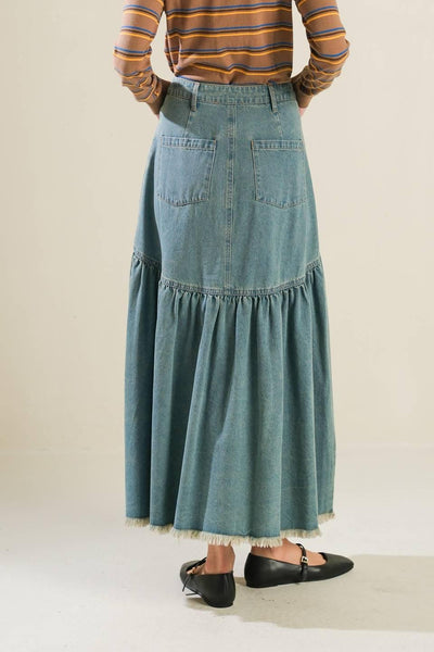 INTRICATE CHARM DENIM MIDI SKIRT