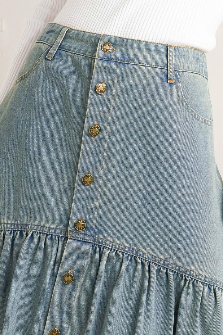 INTRICATE CHARM DENIM MIDI SKIRT