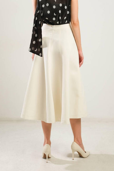 Back view of off-white woven skirt