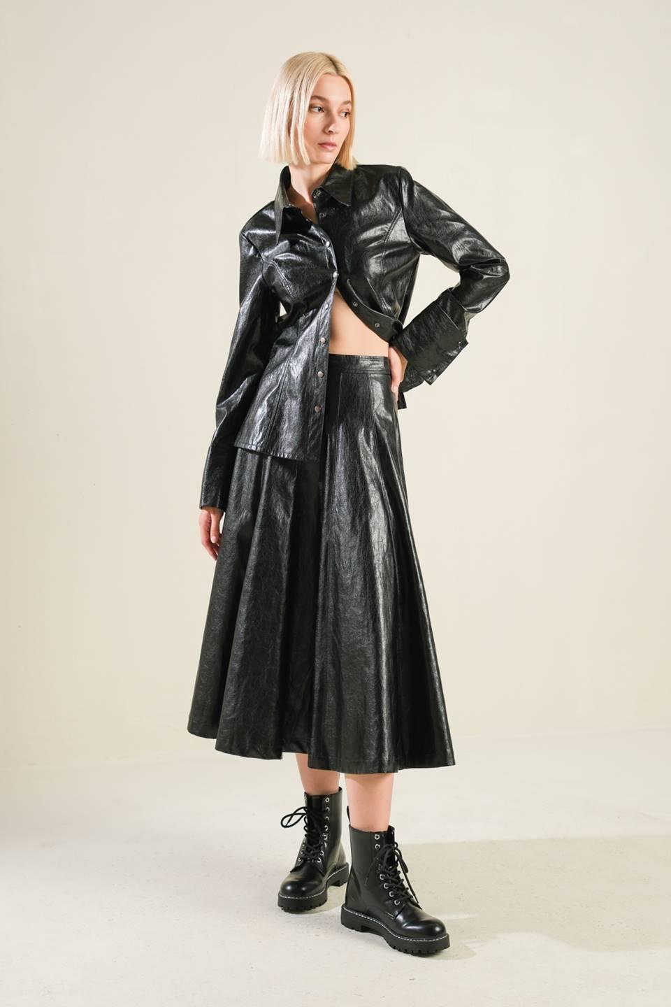 MY HEART TO YOU LEATHER MIDI SKIRT