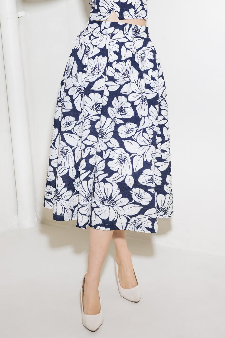 PLAIN OPTIMISM NAVY WOVEN MIDI SKIRT