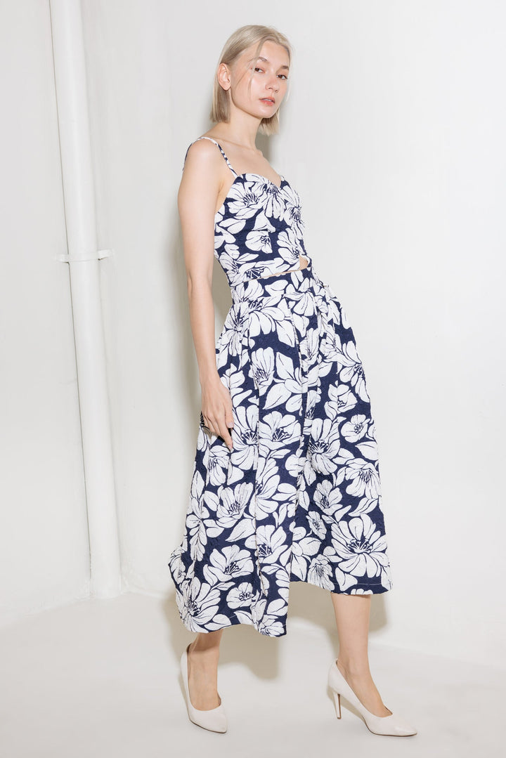 PLAIN OPTIMISM NAVY WOVEN MIDI SKIRT