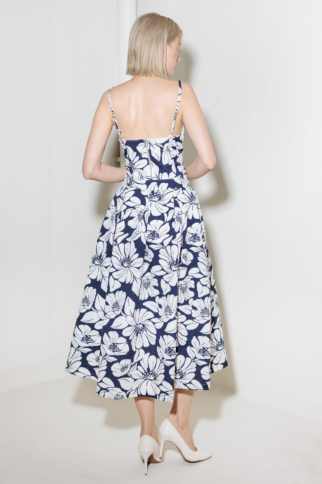 PLAIN OPTIMISM NAVY WOVEN MIDI SKIRT