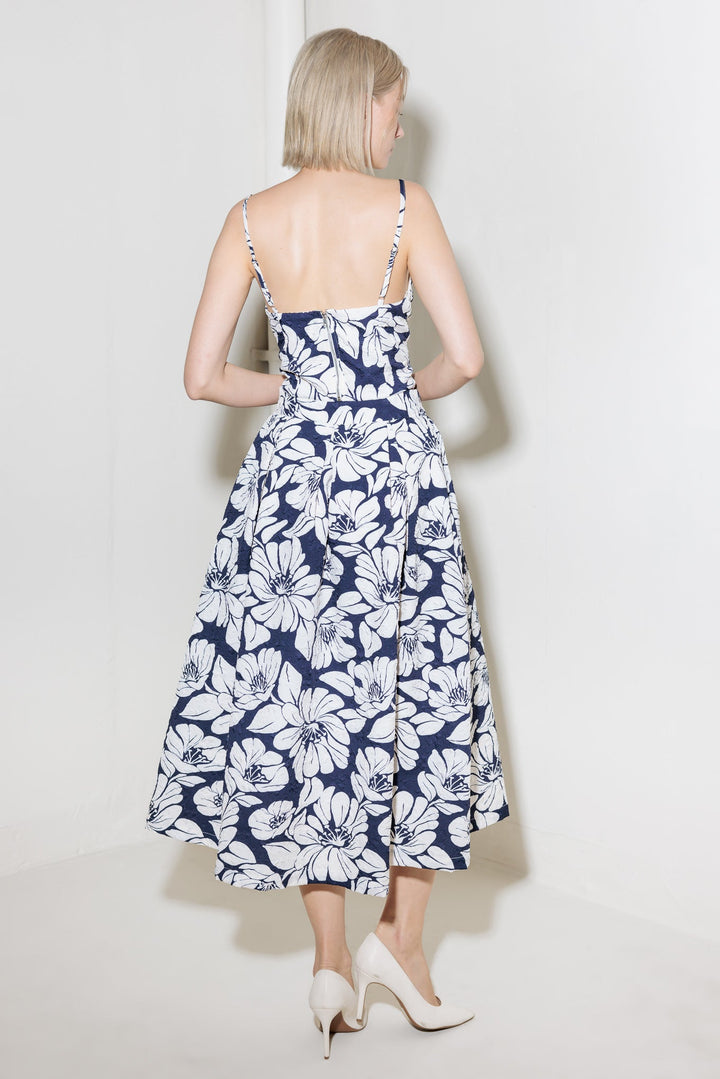 PLAIN OPTIMISM NAVY WOVEN MIDI SKIRT