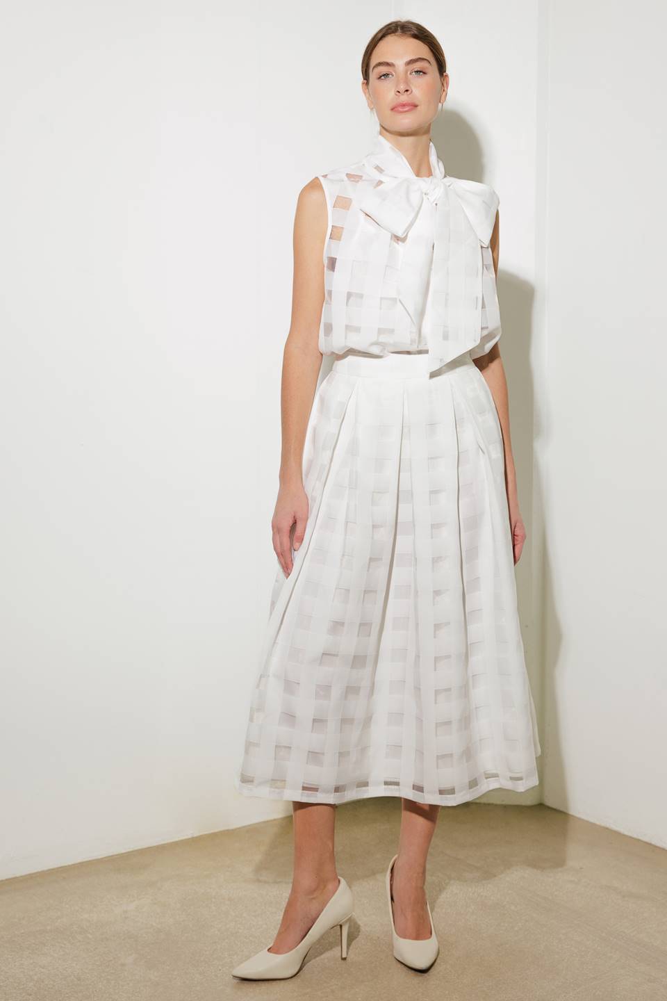 LIVE FOR US WHITE ORGANZA MIDI SKIRT