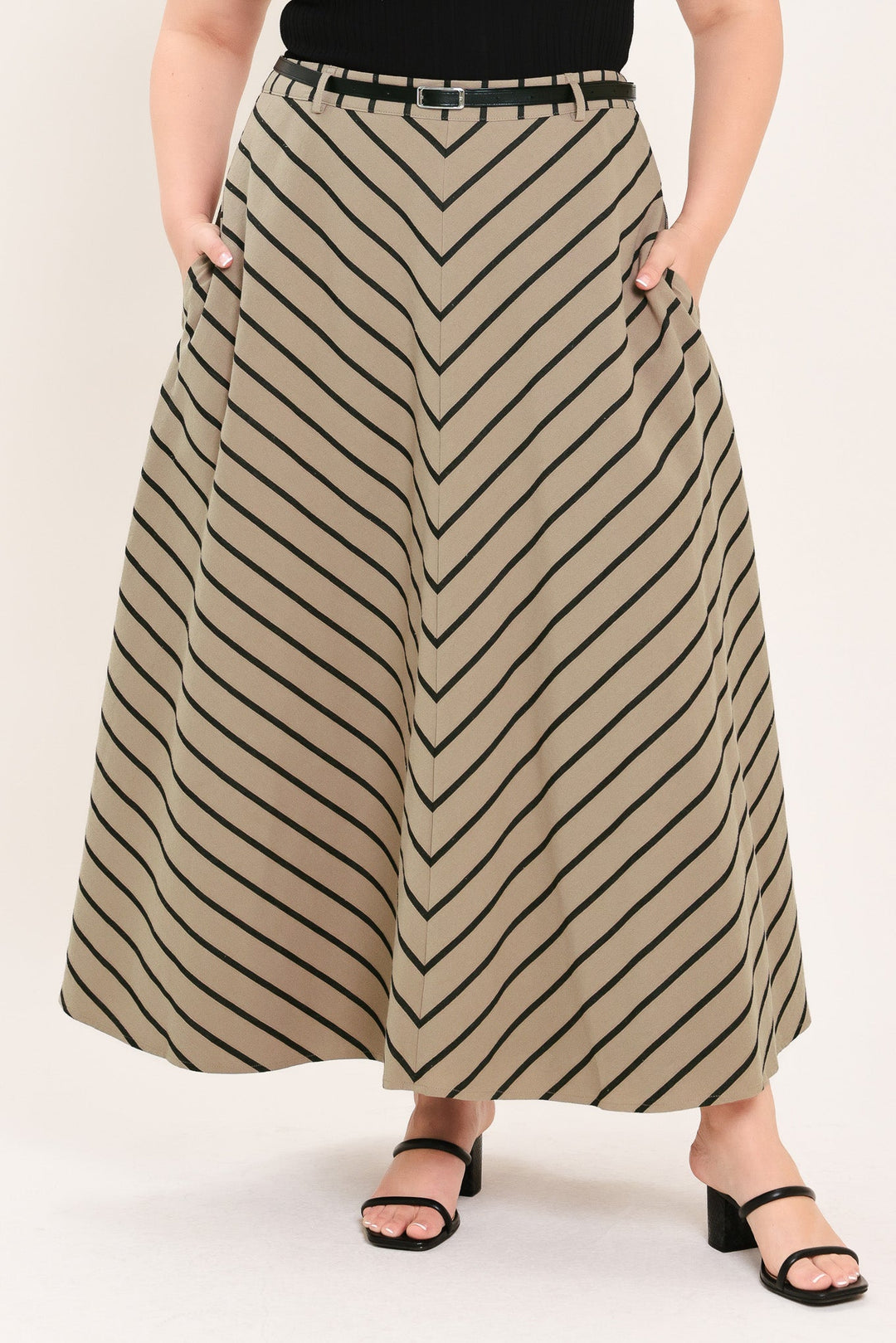 WEEKEND VIBE STRIP WOVEN MIDI SKIRT