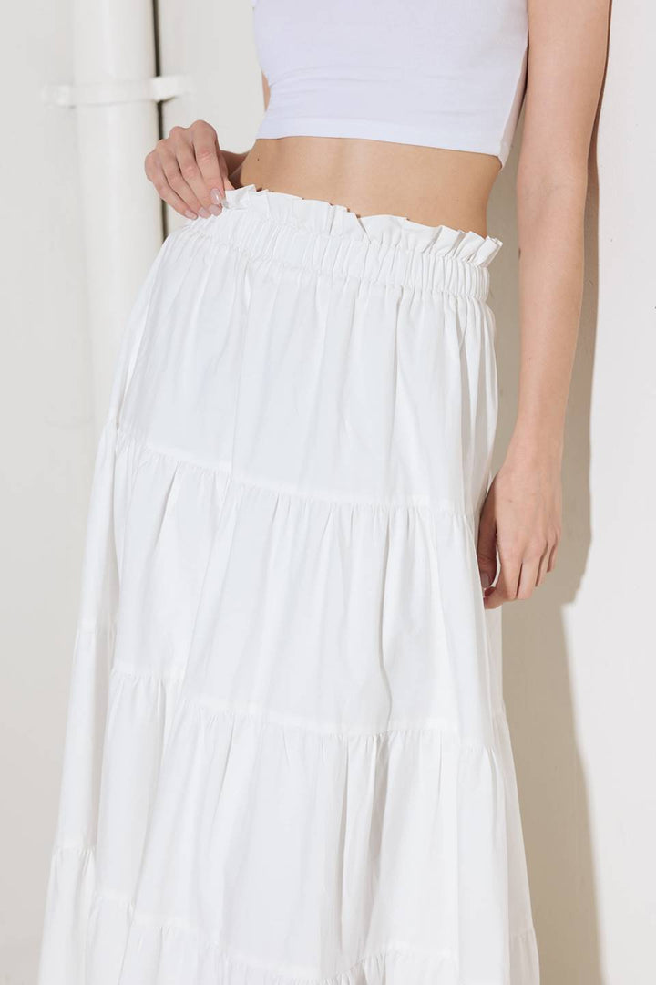 SLOW DOWN IN WHITE WOVEN MAXI SKIRT