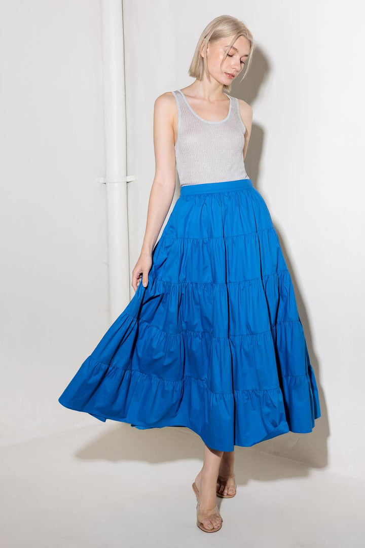 SIMPLY SPELLBOUND BLUE WOVEN FULL MIDI SKIRT