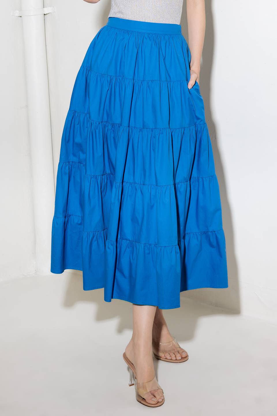 SIMPLY SPELLBOUND BLUE WOVEN FULL MIDI SKIRT