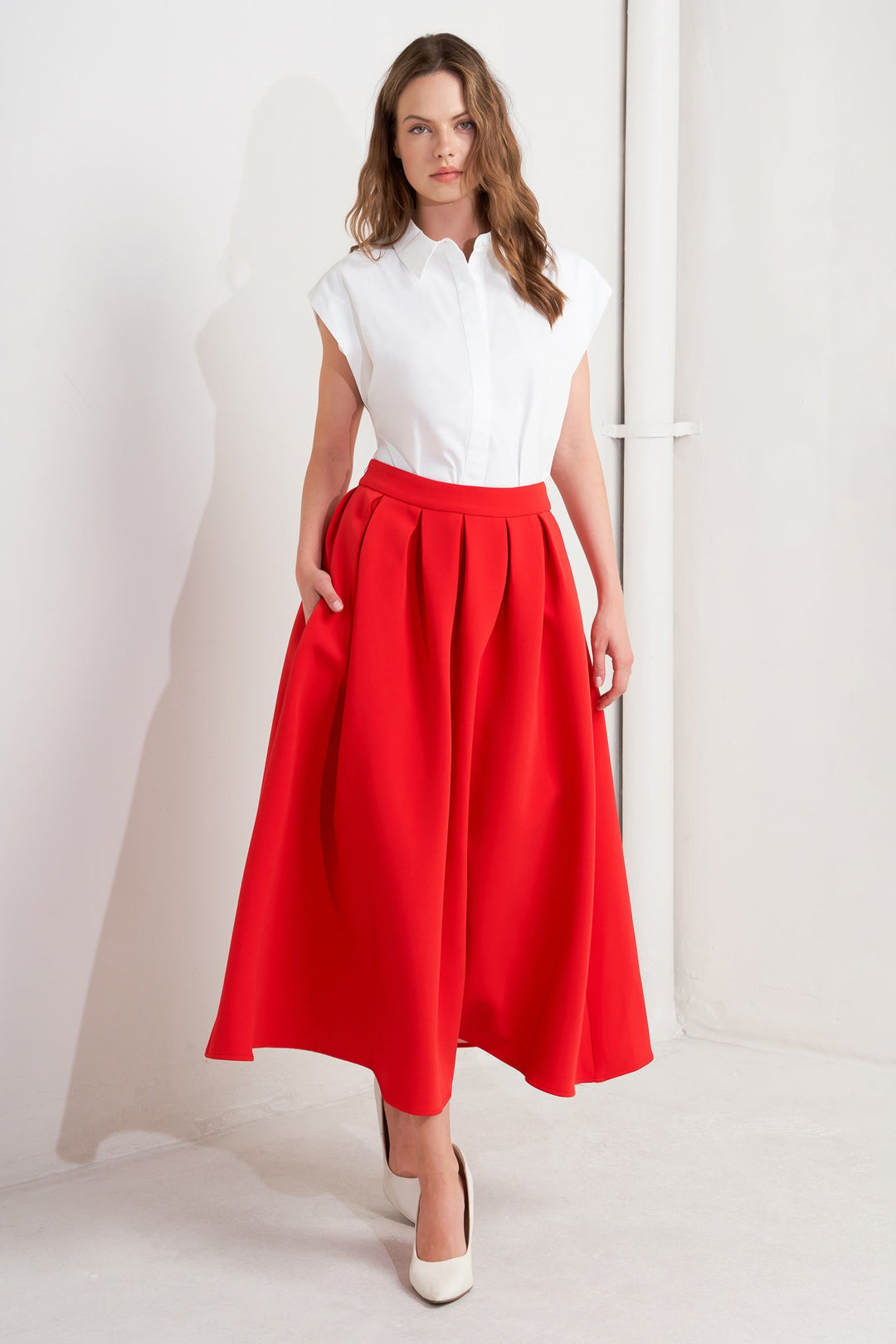 STRAWBERRY POP WOVEN FULL MIDI SKIRT