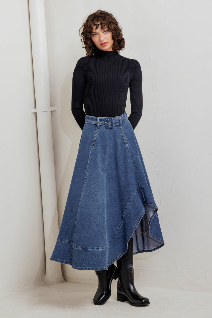 COWBOY CURVE DENIM MIDI SKIRT
