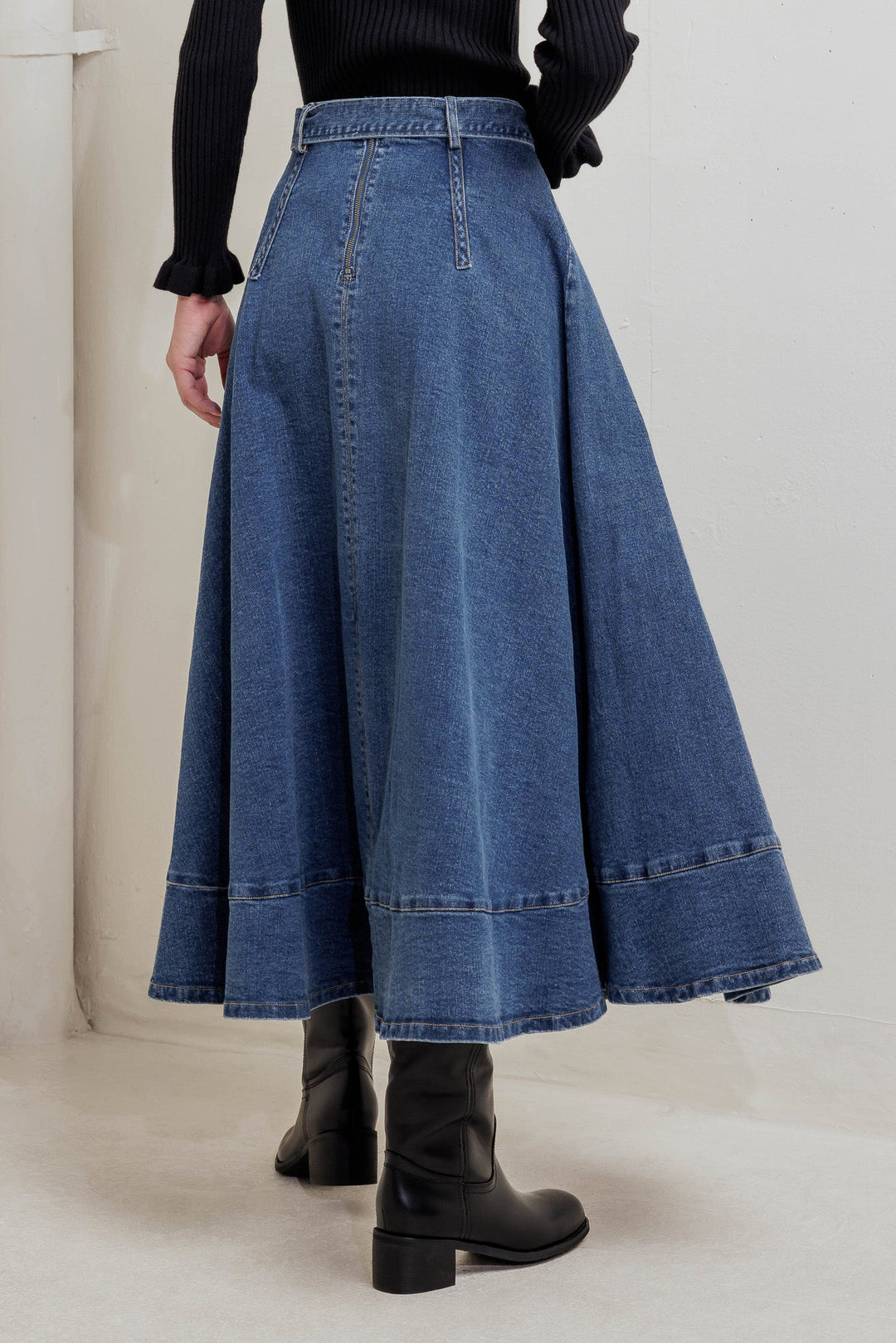 COWBOY CURVE DENIM MIDI SKIRT