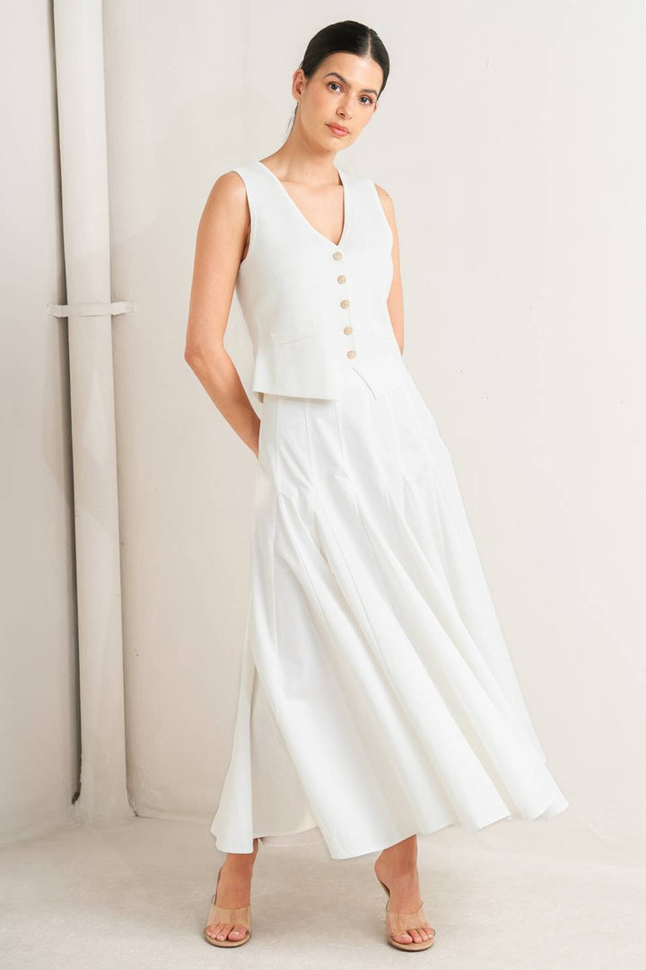 PALE FRAME WHITE WOVEN CIRCLE SKIRT
