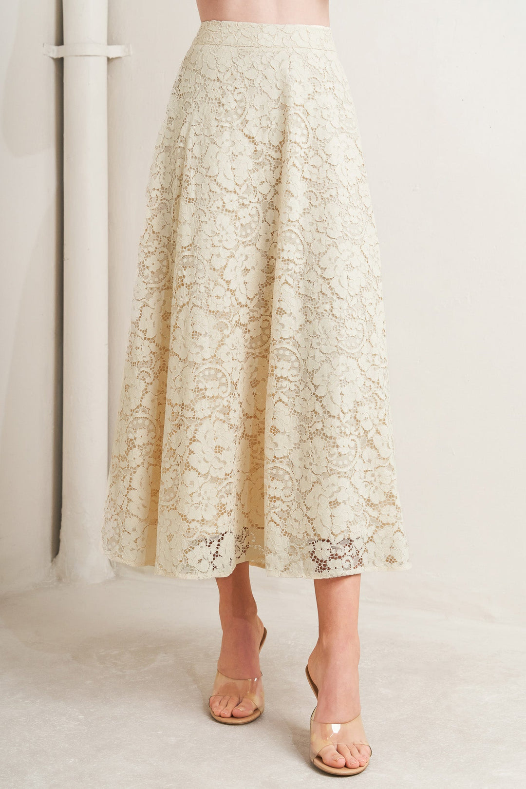 PURELY ROMANTIC WOVEN LACE MIDI SKIRT