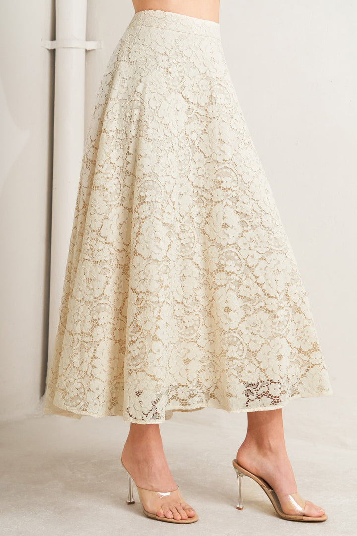 PURELY ROMANTIC WOVEN LACE MIDI SKIRT