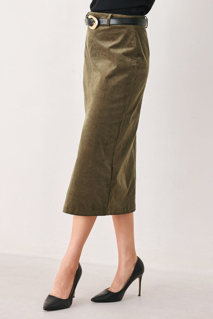 FERNWOOD BUCKLE-BELT MIDI SKIRT