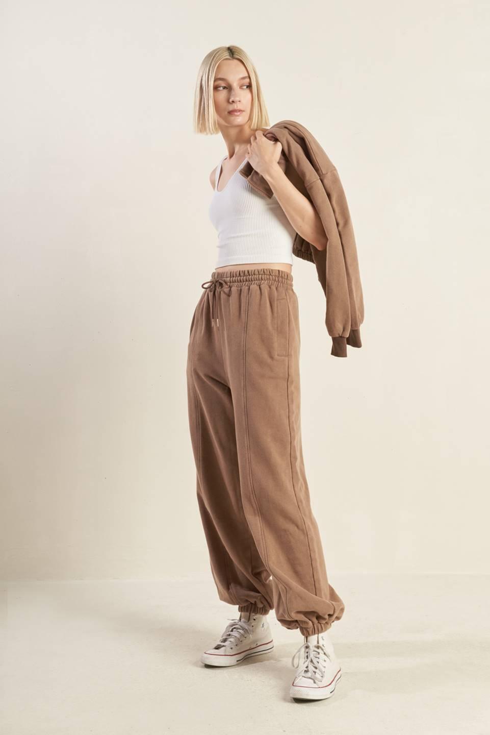 Model styling Delightful Drape French Terry Jogger Pants