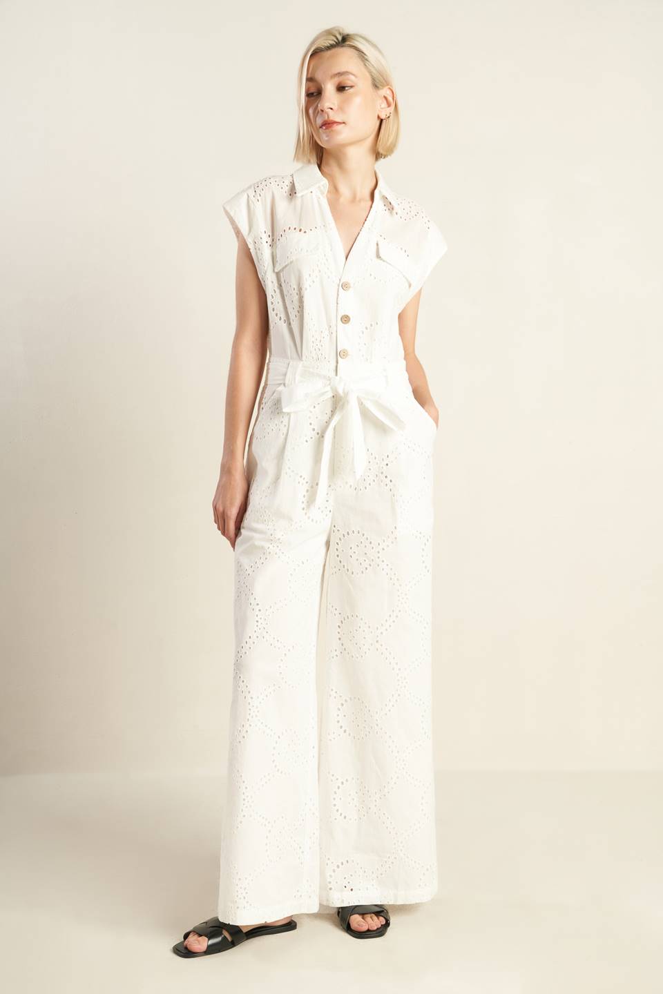 KNOW BETTER WOVEN EYELET JUMPSUIT