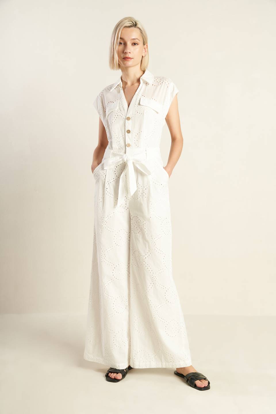 KNOW BETTER WOVEN EYELET JUMPSUIT