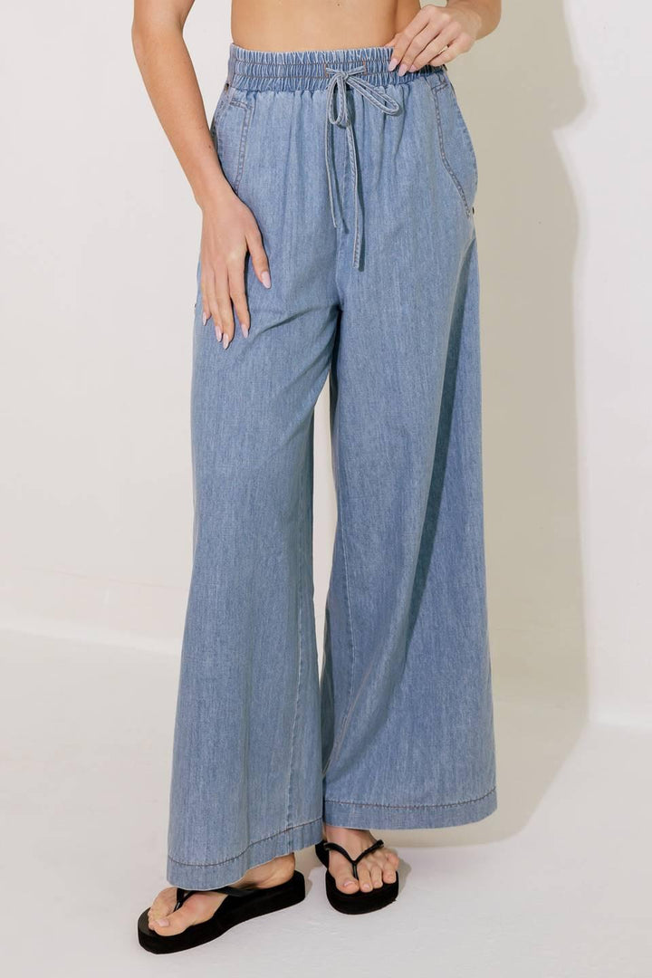 RIVERSIDE SIPS LIGHT INDIGO CHAMBRAY PANTS