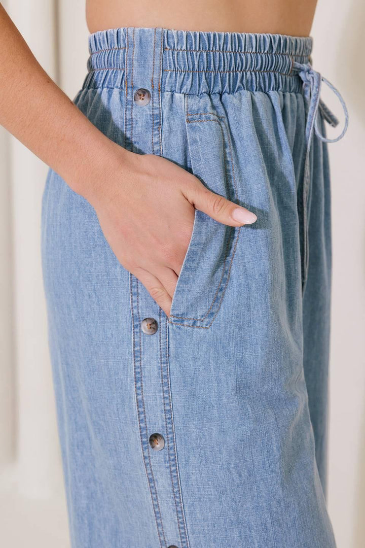 RIVERSIDE SIPS LIGHT INDIGO CHAMBRAY PANTS