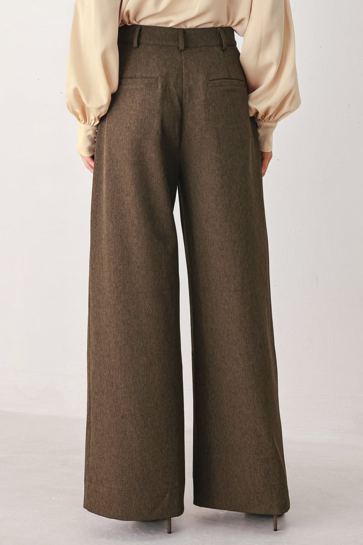 BISTRO BROWN WOVEN WIDE LEG PANT