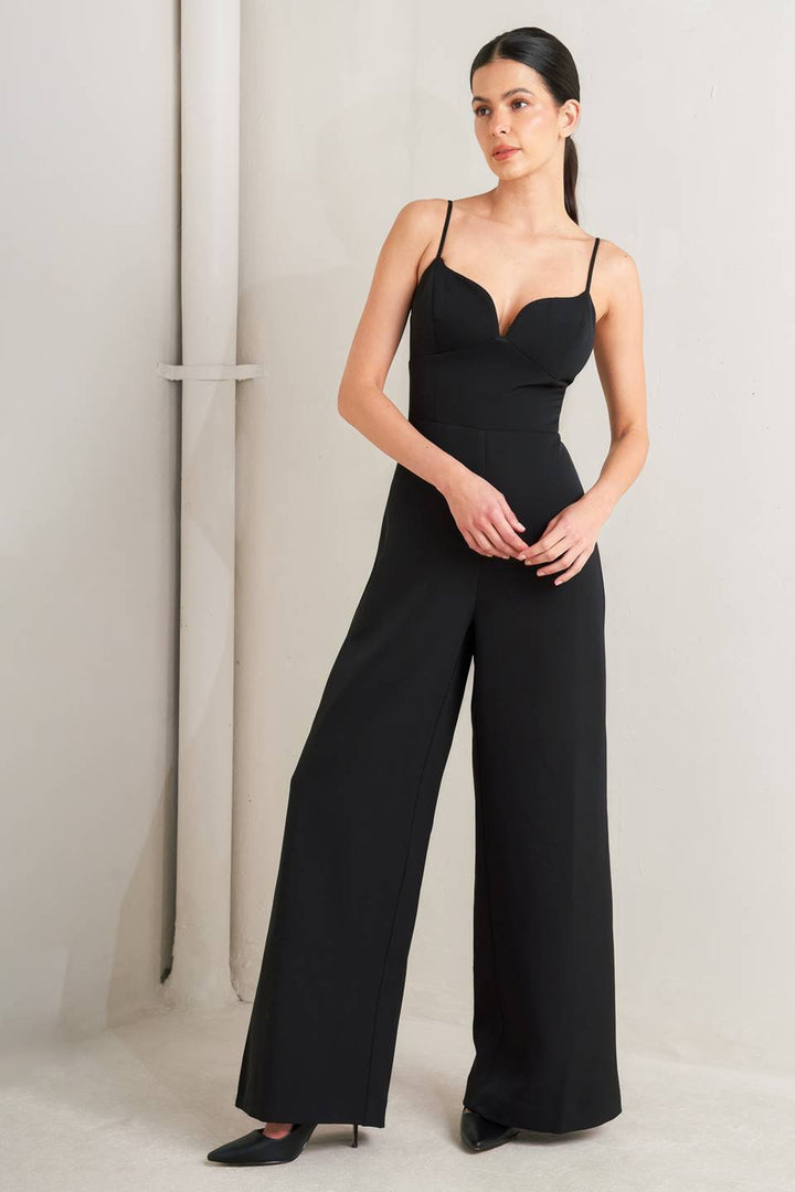 PRISTINE EDGE BLACK WOVEN JUMPSUIT
