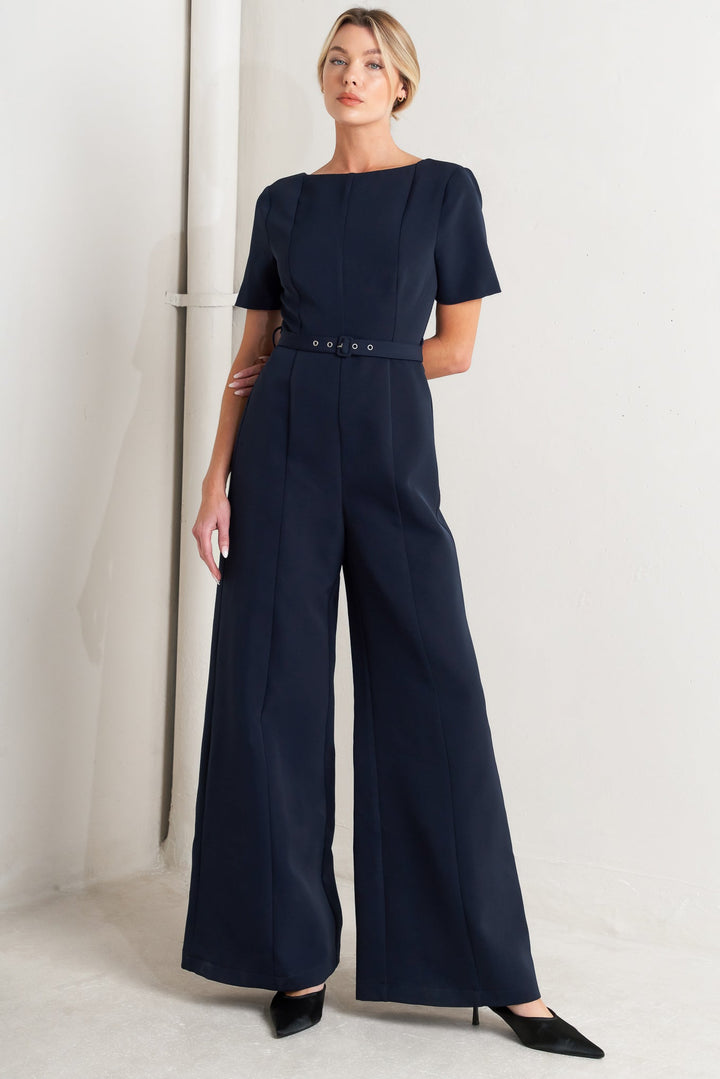 FOREVER FLATTERING NAVY WOVEN JUMPSUIT