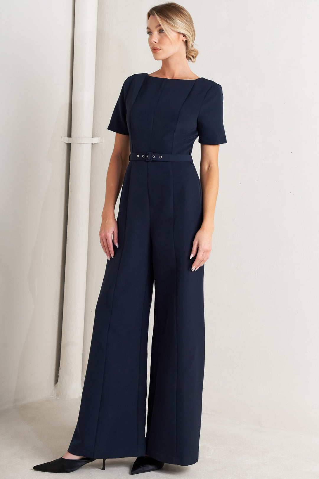 FOREVER FLATTERING NAVY WOVEN JUMPSUIT