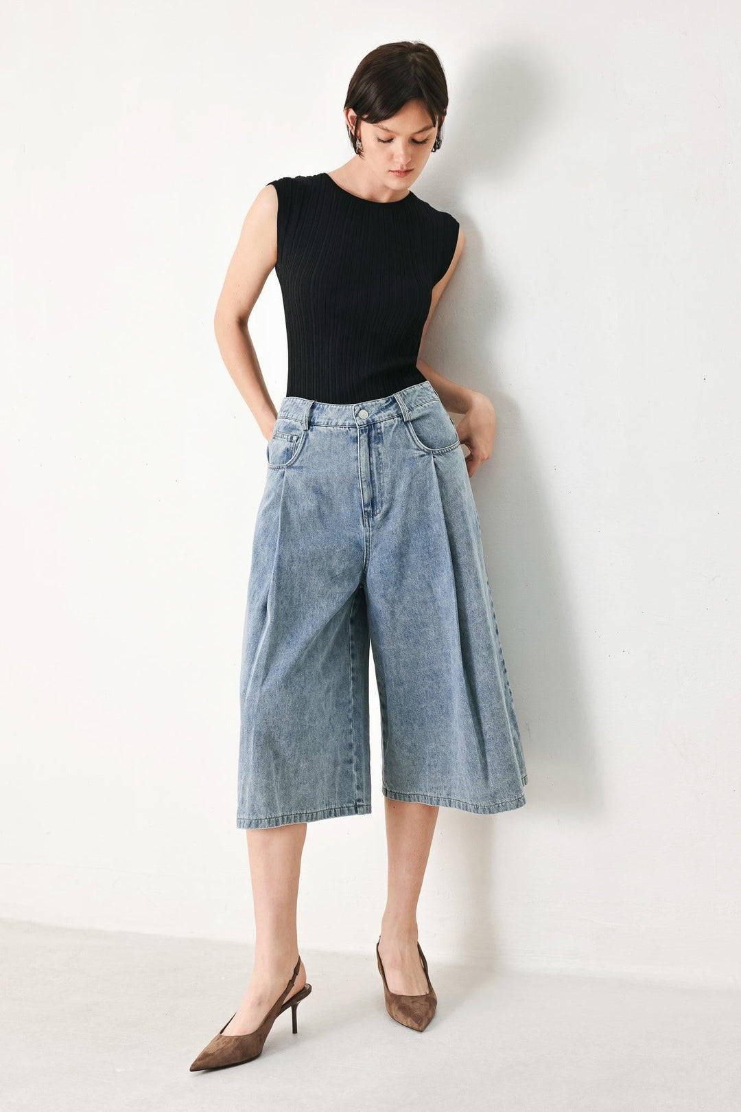 SKY CHARMER DENIM CULOTTE PANTS