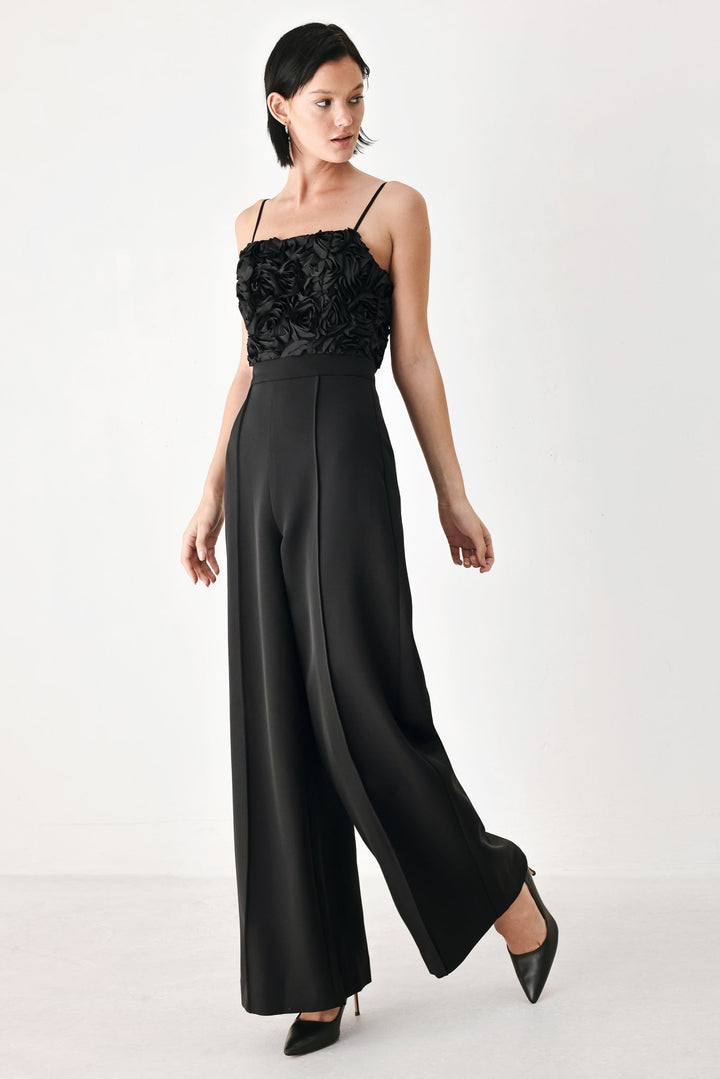 ROSE ALL NIGHT ROSETTE WIDE LEG JUMPSUIT