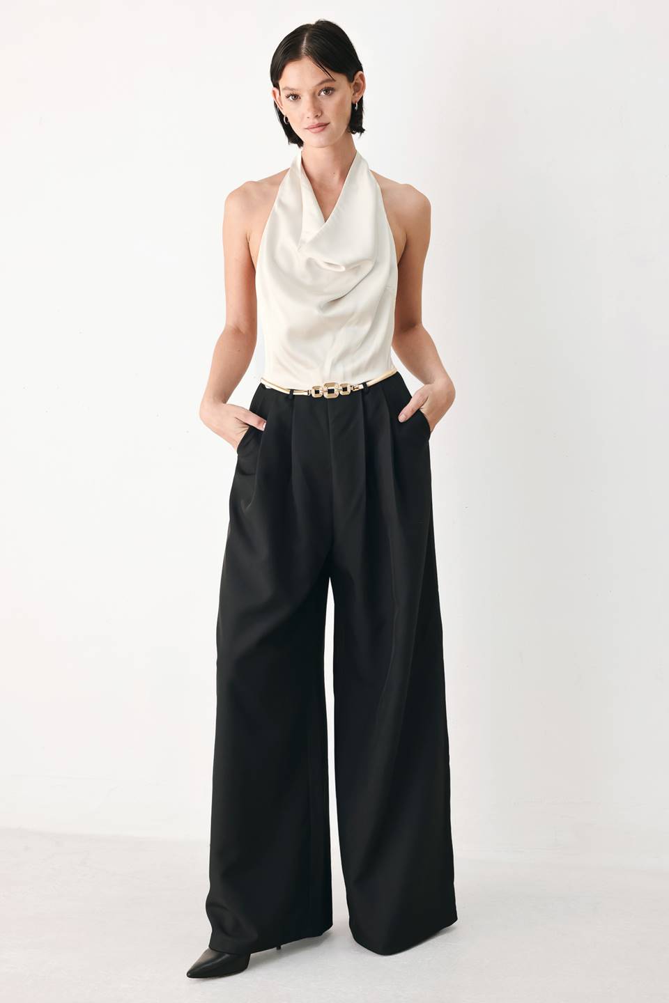 BLACK &amp; CREAM POISE WOVEN JUMPSUIT