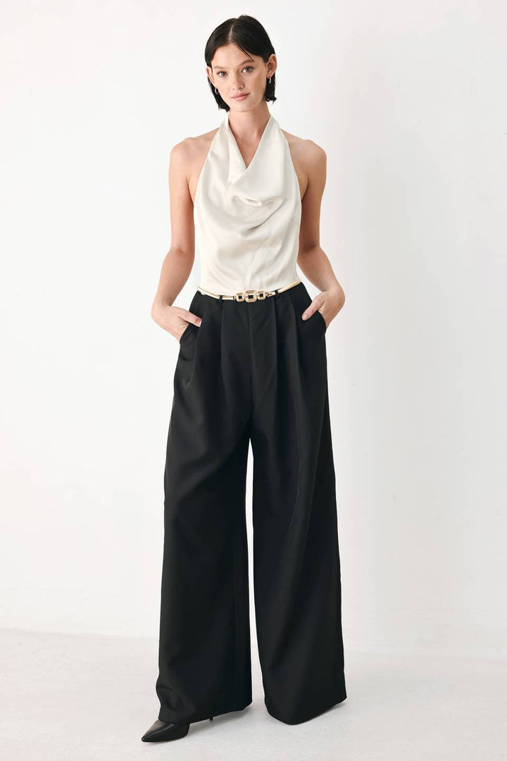 BLACK &amp; CREAM POISE WOVEN JUMPSUIT