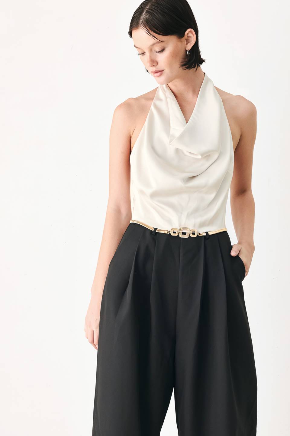 BLACK &amp; CREAM POISE WOVEN JUMPSUIT