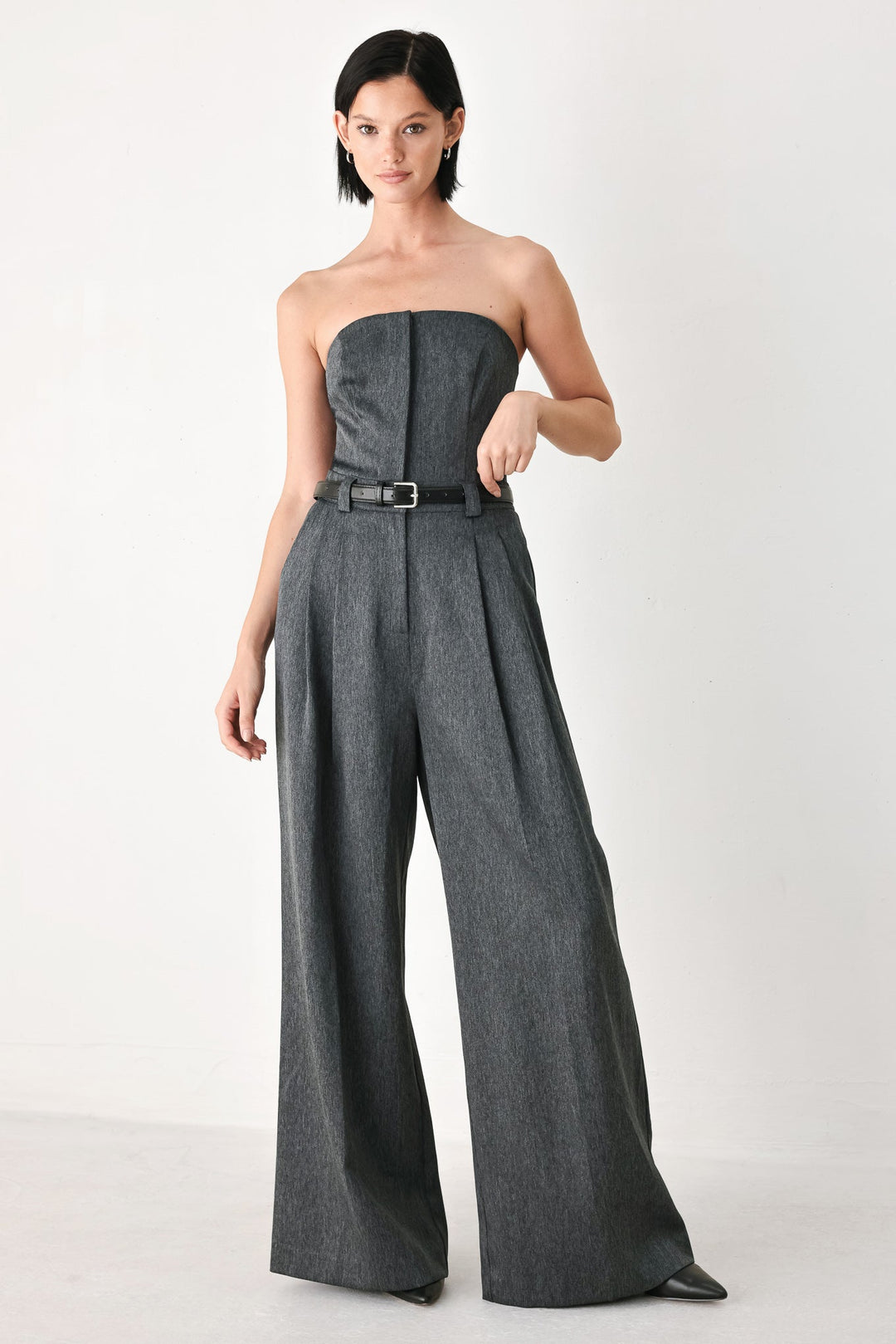 POWER HOUR STRAPLESS BELTED JUMPSUIT