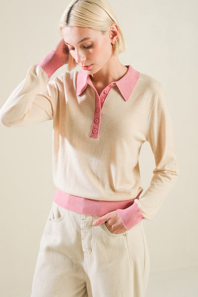 HIDDEN REFLECTIONS SWEATER POLO TOP