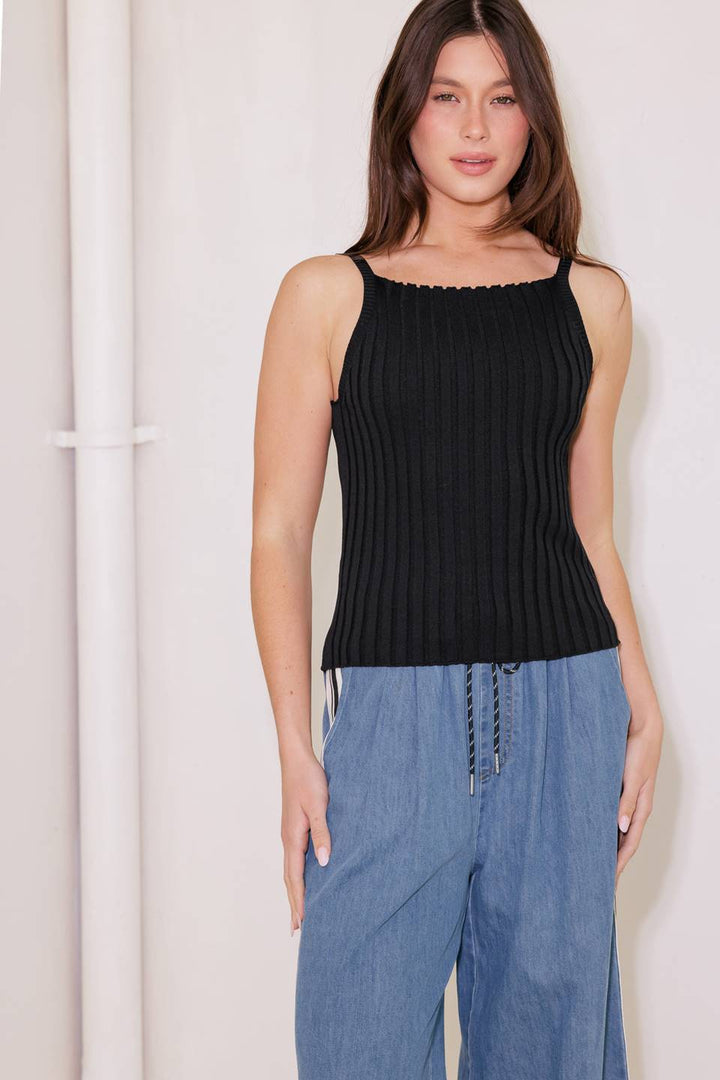 BIT OF SUNSHINE BLACK SWEATER KNIT TANK TOP