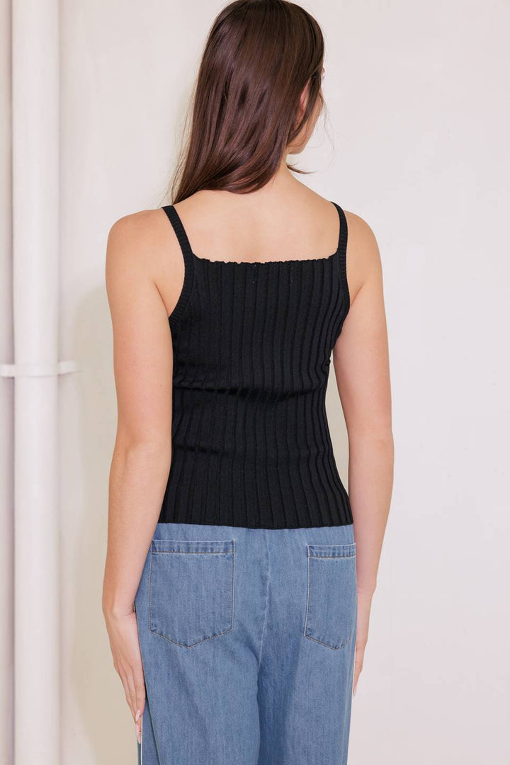 BIT OF SUNSHINE BLACK SWEATER KNIT TANK TOP