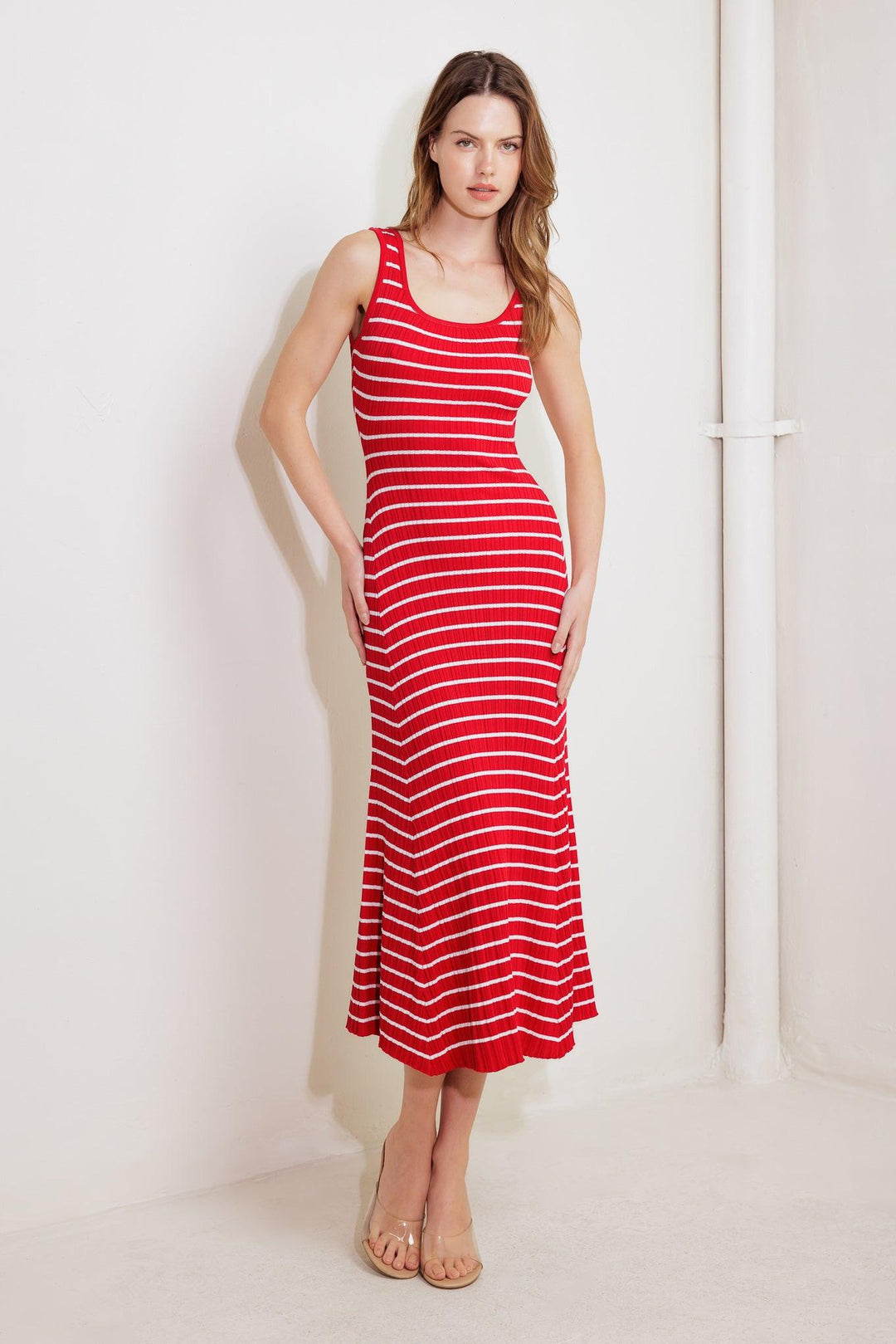 SOFT SIDE OF RED KNIT MIDI DRESS