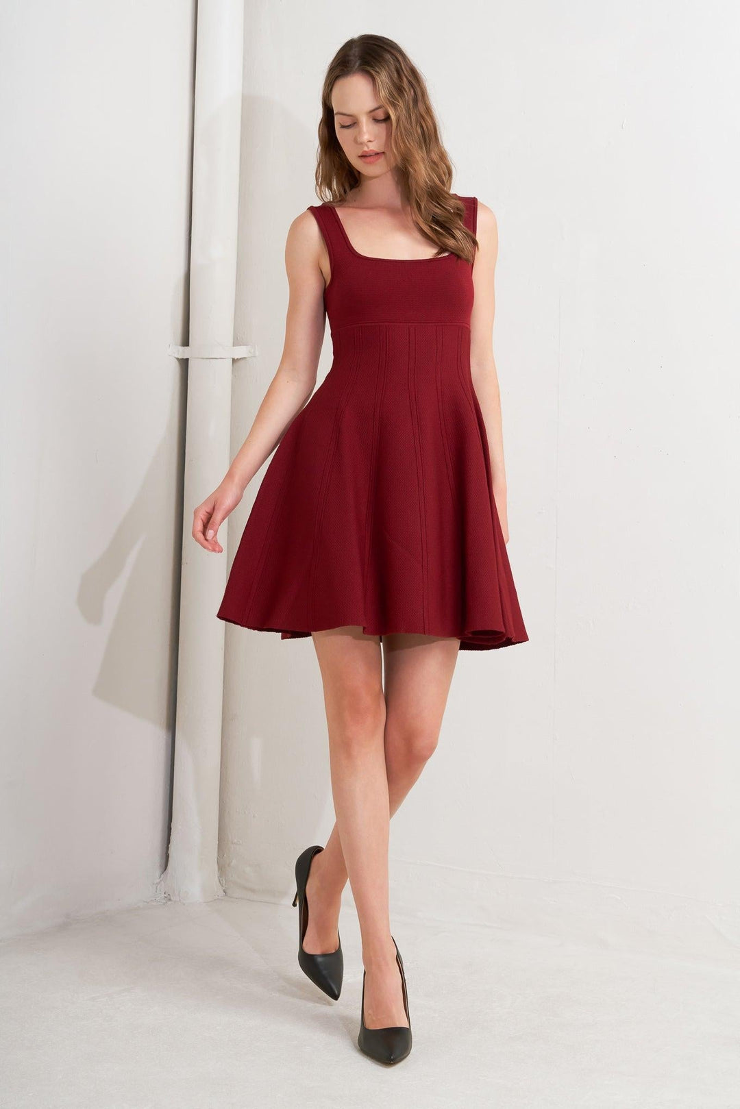 SKATER IN WINE SWEATER MINI DRESS