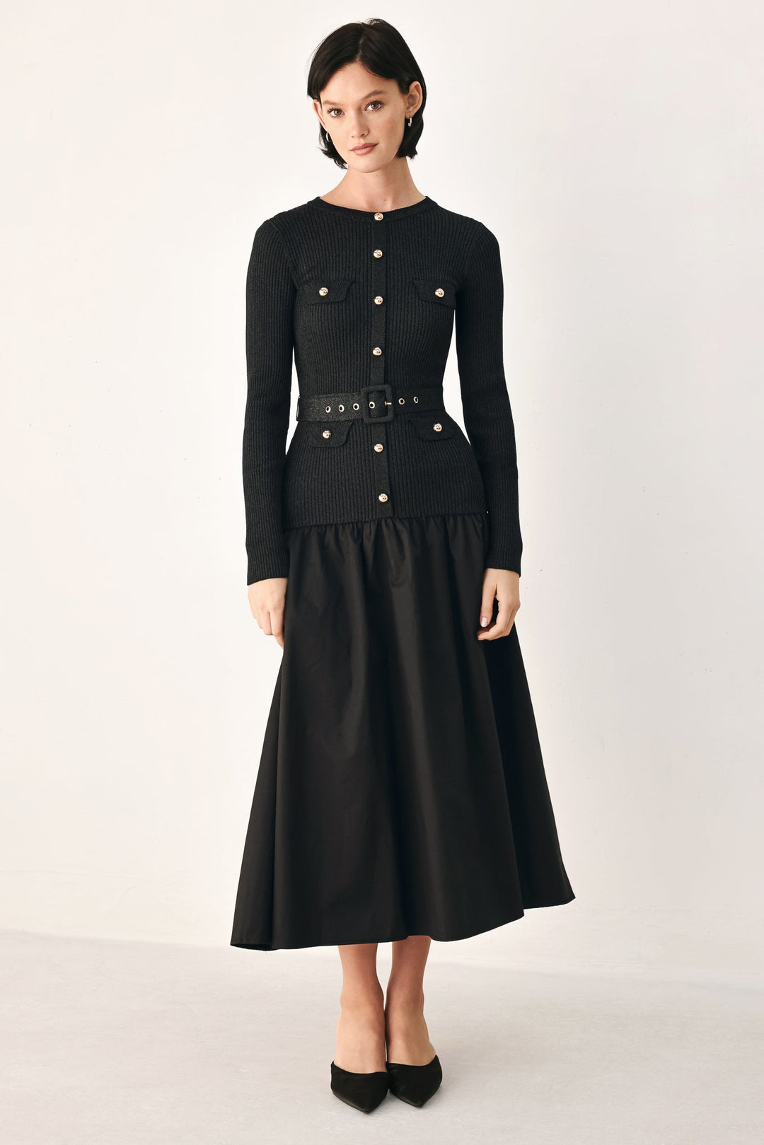 CITY AFTER DARK MIXED MEDIA MIDI DRESS