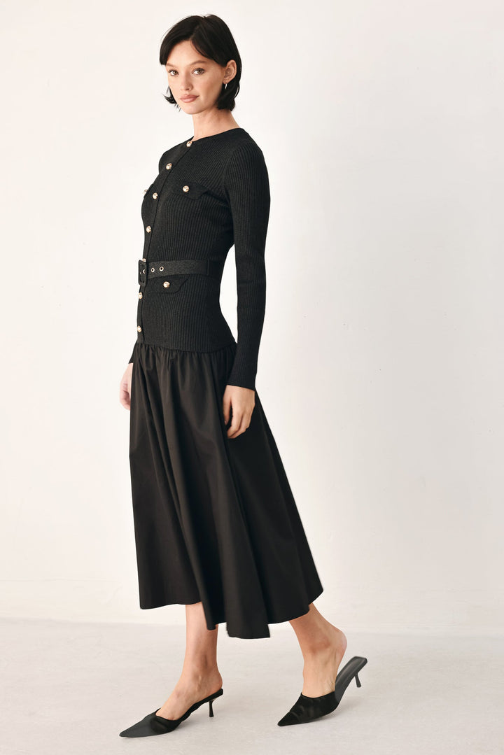 CITY AFTER DARK MIXED MEDIA MIDI DRESS
